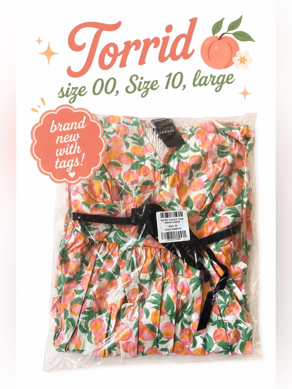 Torrid Retro Chic Pink & Orange Peaches Print Belted Swing Dress, Large, NWT! - Picture 12 of 16